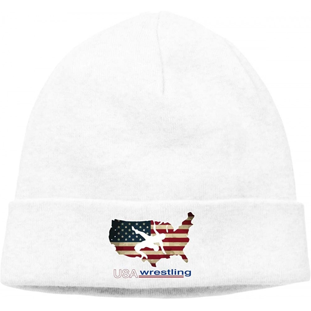 Skullies & Beanies Fashion Woolen Cap for Mens and Womens- USA Wrestling Beanie Hat - White - CS18NO0K49W $12.78