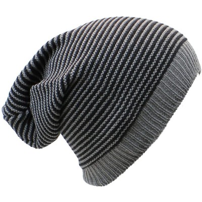 Skullies & Beanies an Unisex Striped Knit Slouchy Beanie Hat Lightweight Soft Fashion Cap - Gray Black - CM12CJFC3BJ $9.59