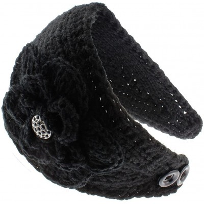 Cold Weather Headbands Knit Winter Headband Ear Warmer with Sparkles - Rhinestone Black - CF128OY275V $22.24
