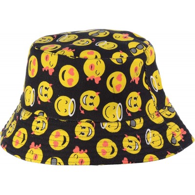 Bucket Hats Packable Reversible Black Printed Fisherman Bucket Sun Hat- Many Patterns - Small Emoji - CP18ARQWO5C $25.73