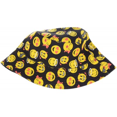 Bucket Hats Packable Reversible Black Printed Fisherman Bucket Sun Hat- Many Patterns - Small Emoji - CP18ARQWO5C $14.93