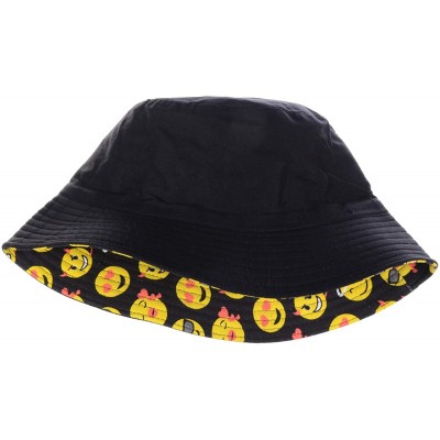 Bucket Hats Packable Reversible Black Printed Fisherman Bucket Sun Hat- Many Patterns - Small Emoji - CP18ARQWO5C $14.93