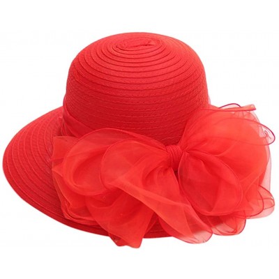Sun Hats Casual Women's Church Derby Dress Fascinator Bridal Cap British Tea Party Wedding Sun Hat - Red - CG18TKSUDHD $12.21
