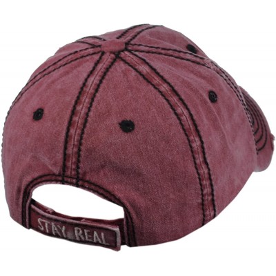 Baseball Caps Unisex Vintage Distressed Patched Phrase Adjustable Baseball Dad Cap - Stay Real- Burgundy - CS186AKH0GM $14.47