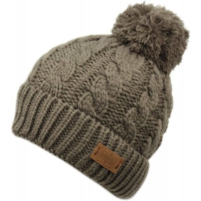 Skullies & Beanies Winter Oversized Cable Knitted Pom Pom Beanie Hat with Fleece Lining. - Olive - CM18L9TR64E $26.54