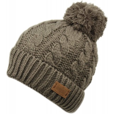 Skullies & Beanies Winter Oversized Cable Knitted Pom Pom Beanie Hat with Fleece Lining. - Olive - CM18L9TR64E $15.22