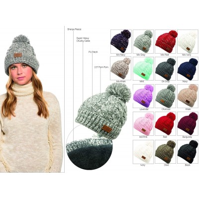 Skullies & Beanies Winter Oversized Cable Knitted Pom Pom Beanie Hat with Fleece Lining. - Olive - CM18L9TR64E $15.22