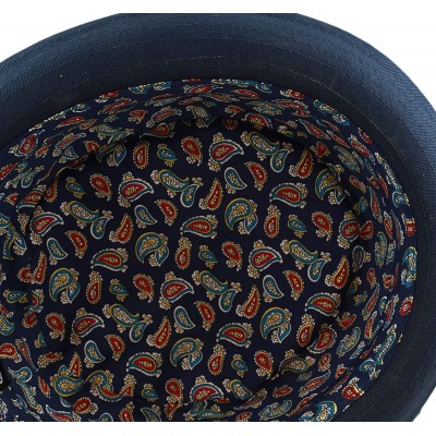 Fedoras 100% Cotton Paisley Lining Premium Quality Porkpie Hat - Navy - CD1956YSERG $17.59