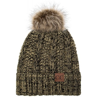 Skullies & Beanies Exclusives Fuzzy Lined Knit Fur Pom Beanie Hat (YJ-820) - 22 Black Beige Mix - CU192AGZ4YY $15.89