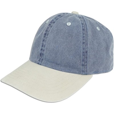 Baseball Caps Dad Hat Pigment Dyed Two Tone Plain Cotton Polo Style Retro Curved Baseball Cap 1200 - Blue / Sand - CS17XSW8OM...