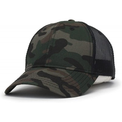 Baseball Caps Plain Two Tone Cotton Twill Mesh Adjustable Trucker Baseball Cap - Camo/Black Mesh - CJ18C99EQ4L $14.51