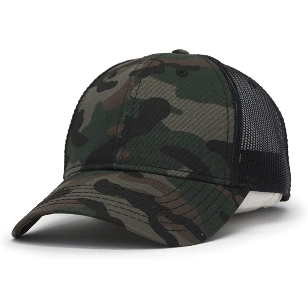 Baseball Caps Plain Two Tone Cotton Twill Mesh Adjustable Trucker Baseball Cap - Camo/Black Mesh - CJ18C99EQ4L $14.51