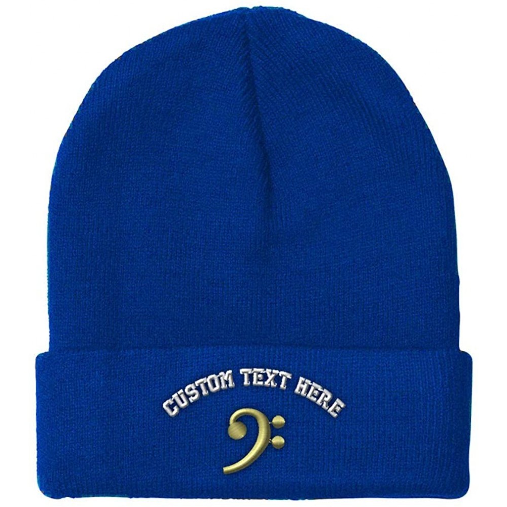 Skullies & Beanies Custom Beanie for Men & Women Black Bass Clef Gold Embroidery Skull Cap Hat - Royal Blue - CS18ZS3T8ER $14.80