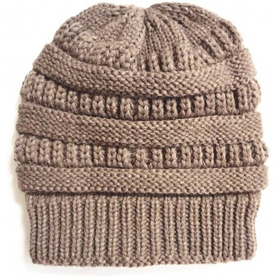 Skullies & Beanies Winter Chunky Soft Stretch Cable Knit Slouch Beanie Skully Ski Hat/Cap - Brown - C6128URRJ9V $22.63