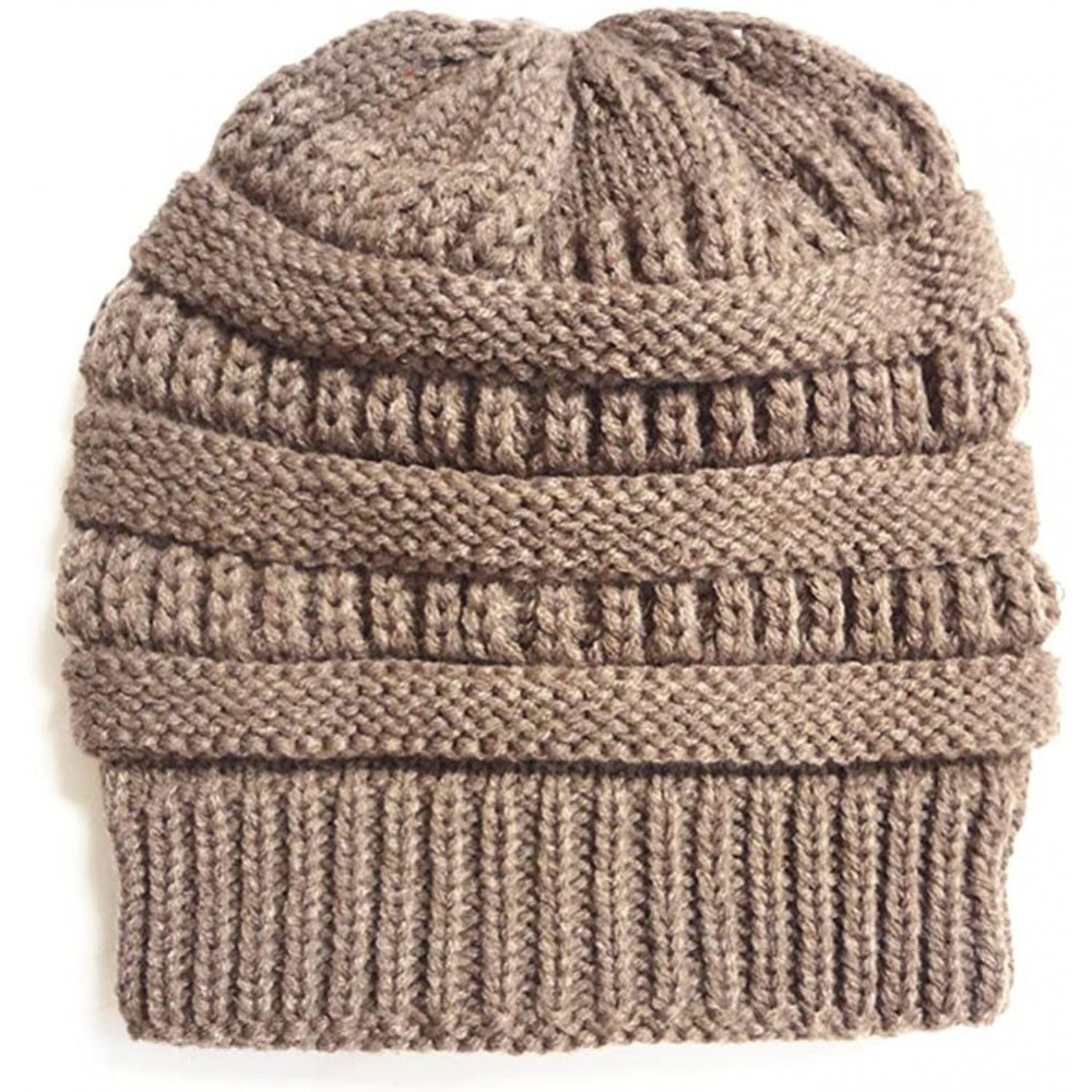 Skullies & Beanies Winter Chunky Soft Stretch Cable Knit Slouch Beanie Skully Ski Hat/Cap - Brown - C6128URRJ9V $10.51