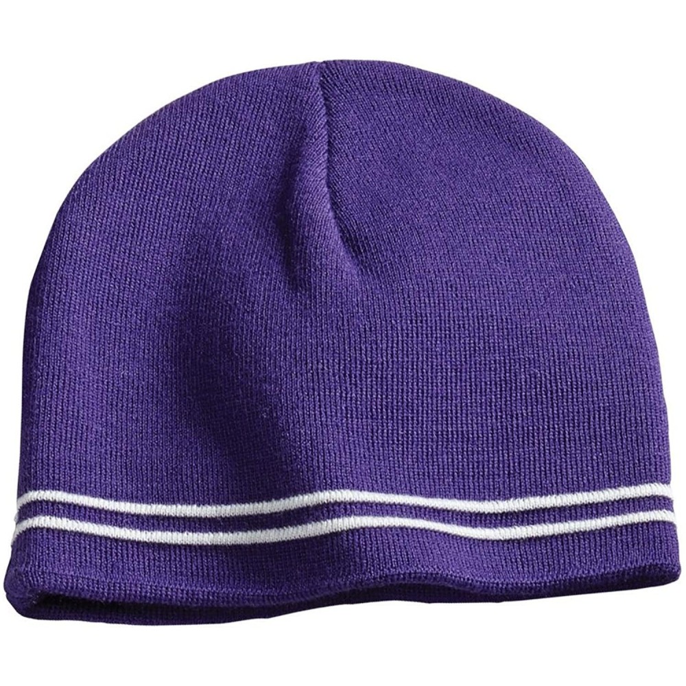 Skullies & Beanies Perfect Spectator Double Stripe Beanie - Purple/ White - C711M9BRCP1 $10.73