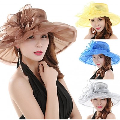 Sun Hats Women's Organza Summer Sun Hat Bridal Cap Beach Church Ascot Race Derby Hat Cocktail Party Wedding Cap - Red - CR183...