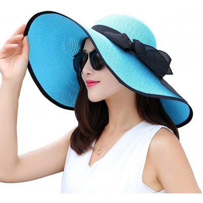 Sun Hats Women's Wide Brim Sun Protection Straw Hat-Folable Floppy Hat-Summer UV Protection Beach Cap - E-blue - C818QGIO674 ...
