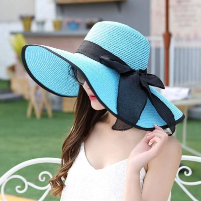 Sun Hats Women's Wide Brim Sun Protection Straw Hat-Folable Floppy Hat-Summer UV Protection Beach Cap - E-blue - C818QGIO674 ...