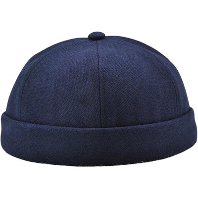 Skullies & Beanies Retro Rolled Cuff Skull Caps Brimless Beanie Hats for Men/Women - A-dark Blue - CB12MFUQJ9P $13.64