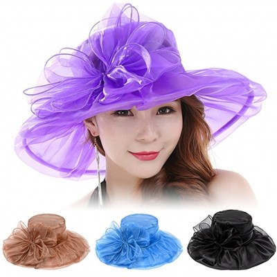 Sun Hats Women's Organza Summer Sun Hat Bridal Cap Beach Church Ascot Race Derby Hat Cocktail Party Wedding Cap - Red - CR183...