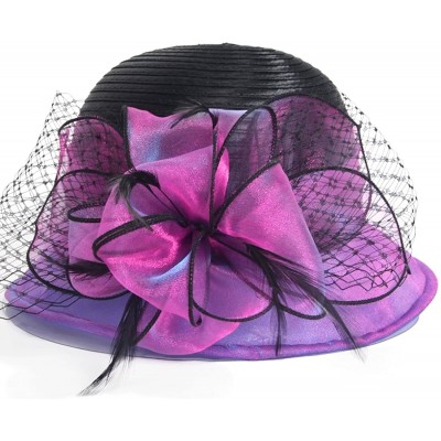 Bucket Hats Lady Church Derby Dress Cloche Hat Fascinator Floral Tea Party Wedding Bucket Hat S051 - S606-purple - CP18EYIHXW...