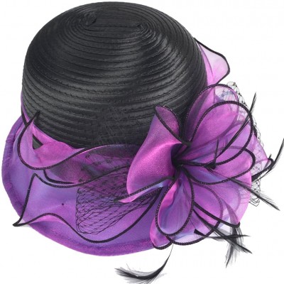 Bucket Hats Lady Church Derby Dress Cloche Hat Fascinator Floral Tea Party Wedding Bucket Hat S051 - S606-purple - CP18EYIHXW...