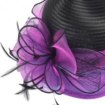 Bucket Hats Lady Church Derby Dress Cloche Hat Fascinator Floral Tea Party Wedding Bucket Hat S051 - S606-purple - CP18EYIHXW...