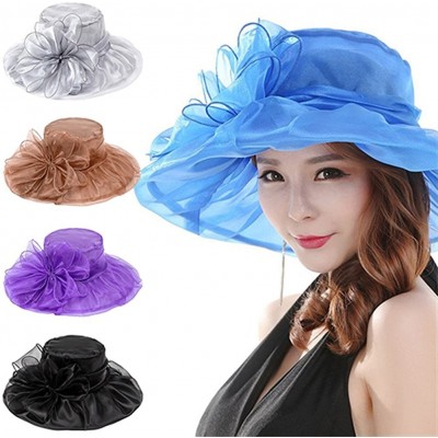 Sun Hats Women's Organza Summer Sun Hat Bridal Cap Beach Church Ascot Race Derby Hat Cocktail Party Wedding Cap - Red - CR183...