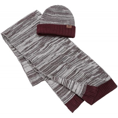 Skullies & Beanies Men's Winter Warm Knit Beanie Hat Scarf Set Skull Cap with Long Scarf for Men - Wine - CG18XU0Z63L $15.07