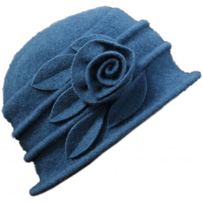 Fedoras 100% Wool Dome Bucket Hat Winter Cloche Hat Fedoras Cocktail Hat - B-peacock Blue - CT18IZUIEI3 $12.50