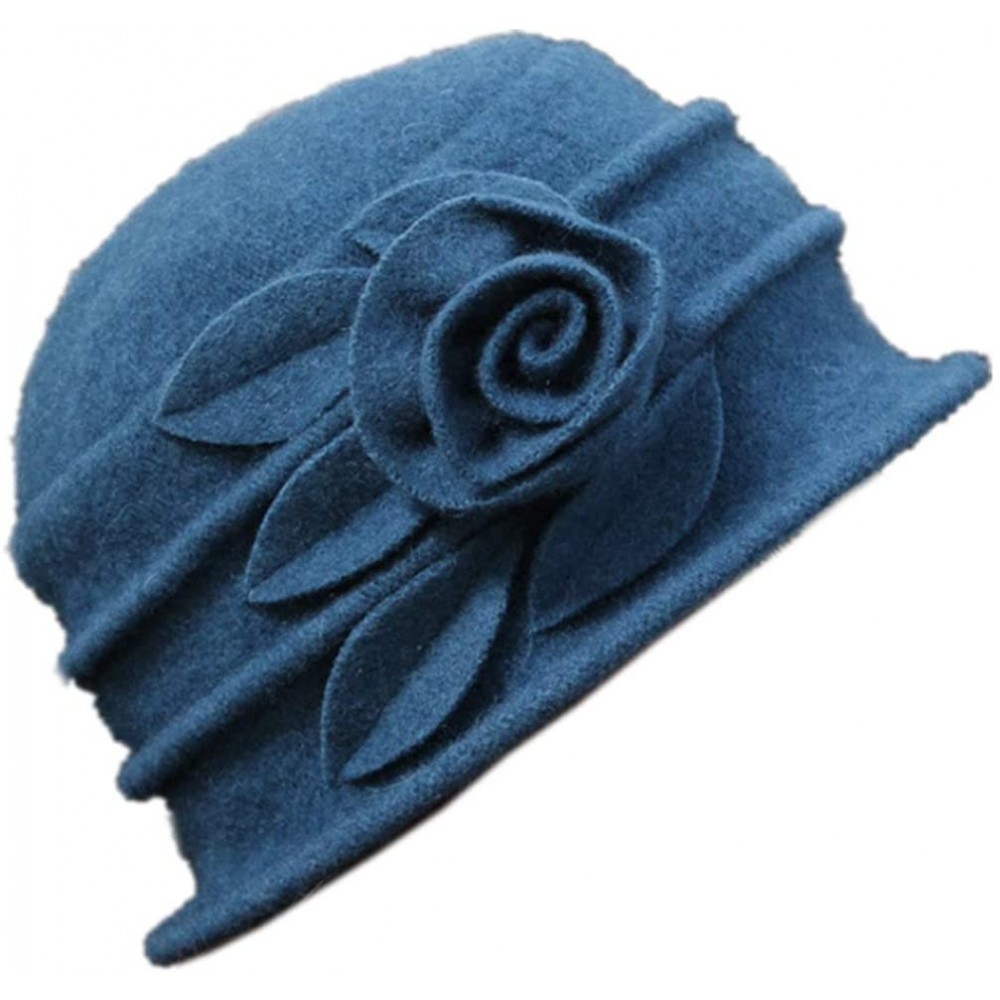 Fedoras 100% Wool Dome Bucket Hat Winter Cloche Hat Fedoras Cocktail Hat - B-peacock Blue - CT18IZUIEI3 $12.50