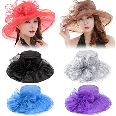 Sun Hats Women's Organza Summer Sun Hat Bridal Cap Beach Church Ascot Race Derby Hat Cocktail Party Wedding Cap - Red - CR183...