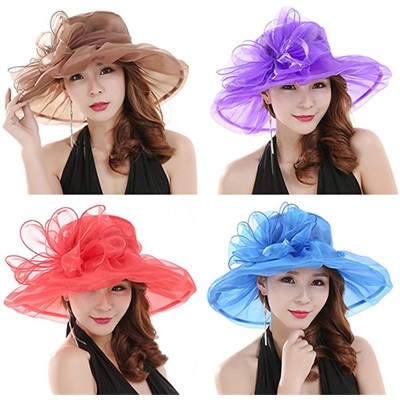 Sun Hats Women's Organza Summer Sun Hat Bridal Cap Beach Church Ascot Race Derby Hat Cocktail Party Wedding Cap - Red - CR183...