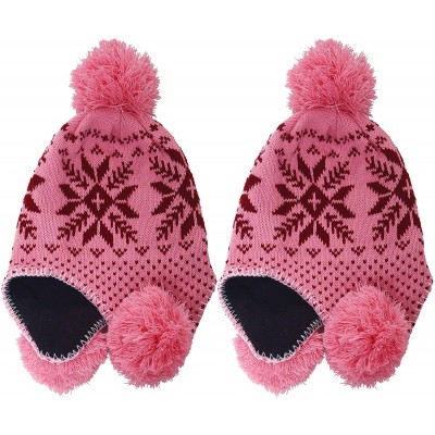 Skullies & Beanies Women's Knit Winter Beanie w/Earflap and Pom Balls - 2pcs_pink Maple Leaf - CY18MG76ERR $14.91