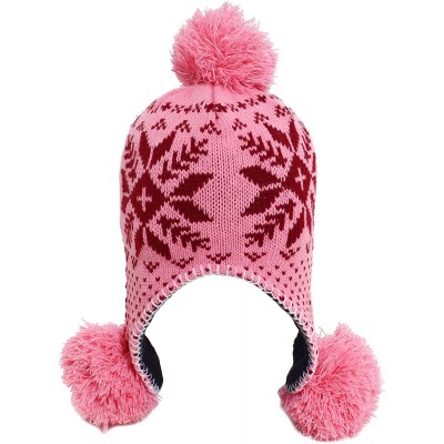 Skullies & Beanies Women's Knit Winter Beanie w/Earflap and Pom Balls - 2pcs_pink Maple Leaf - CY18MG76ERR $14.91