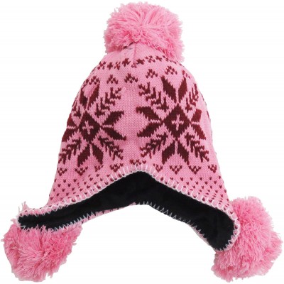 Skullies & Beanies Women's Knit Winter Beanie w/Earflap and Pom Balls - 2pcs_pink Maple Leaf - CY18MG76ERR $14.91