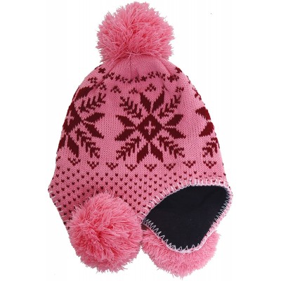 Skullies & Beanies Women's Knit Winter Beanie w/Earflap and Pom Balls - 2pcs_pink Maple Leaf - CY18MG76ERR $14.91