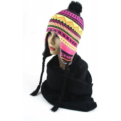 Bomber Hats Women's Knit Peruvian Trapper Knit Winter Ear Flap Hat P211 - Black/Yellow - CB110X8XECR $36.28