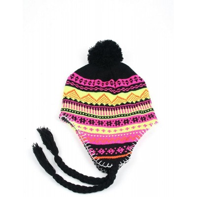 Bomber Hats Women's Knit Peruvian Trapper Knit Winter Ear Flap Hat P211 - Black/Yellow - CB110X8XECR $33.02