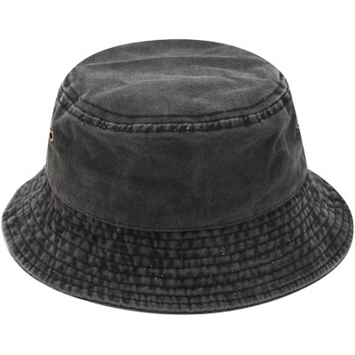 Bucket Hats Unisex 100% Cotton Bucket Hat Retro Packable Sun hat for Men Women - Black - CZ18Y5X6ZXX $10.69