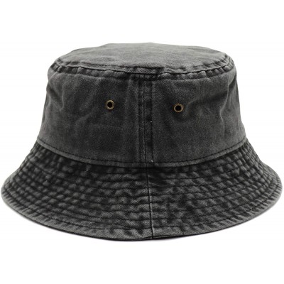Bucket Hats Unisex 100% Cotton Bucket Hat Retro Packable Sun hat for Men Women - Black - CZ18Y5X6ZXX $10.69