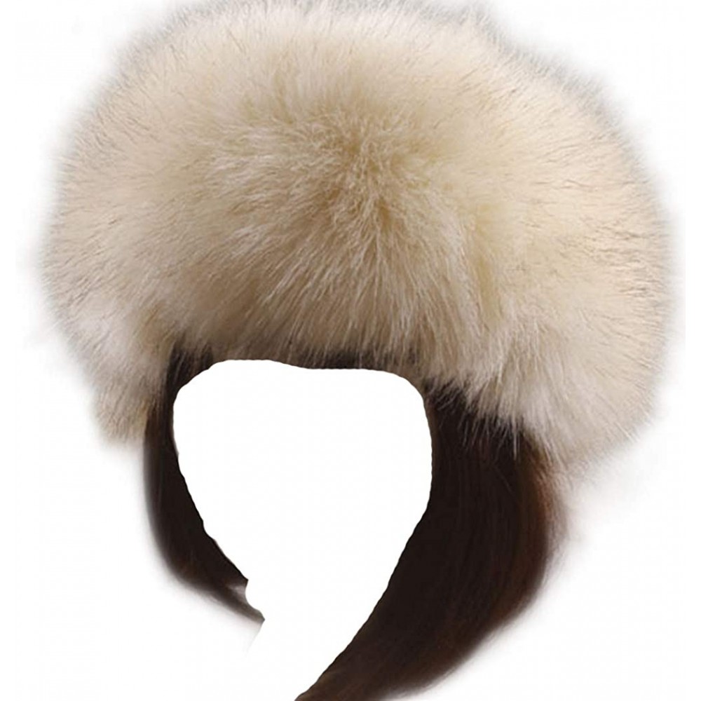 Skullies & Beanies Women's Faux Fur Headband Soft Winter Cossack Russion Style Hat Cap - Beige&brown - CE18L8KRKDU $16.32