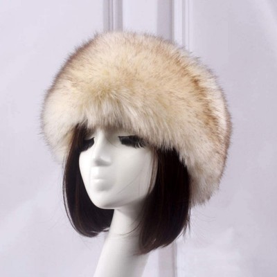 Skullies & Beanies Women's Faux Fur Headband Soft Winter Cossack Russion Style Hat Cap - Beige&brown - CE18L8KRKDU $16.32