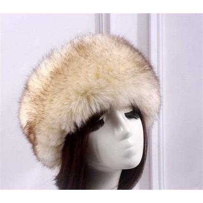 Skullies & Beanies Women's Faux Fur Headband Soft Winter Cossack Russion Style Hat Cap - Beige&brown - CE18L8KRKDU $16.32