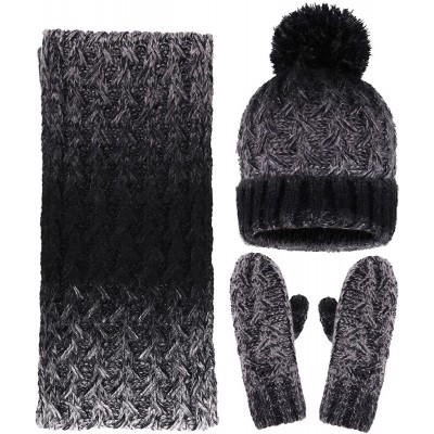 Skullies & Beanies Women's Winter 3 Piece Cable Knit Beanie Hat Gloves & Scarf Set - Shade Black - CK186HI5ECW $65.00