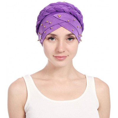 Skullies & Beanies Women Braid Head Wrap Long Hair Scarf Turban Pre-tie Headwear Chemo Hats - Orange - CV18WE7KX06 $17.06