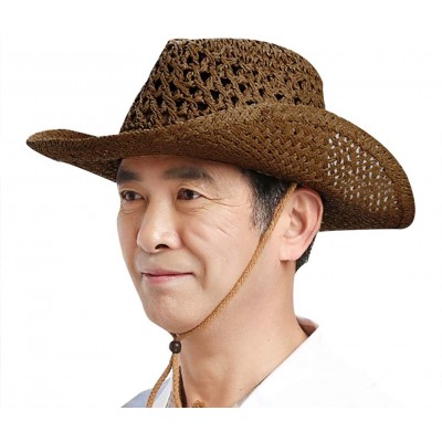 Sun Hats Straw Hat Women Men Cowboy Hat Beach Floppy Sun Hat Brim Summer Sunhat Bush Hat - Brown - CF18RG8G8LG $15.79