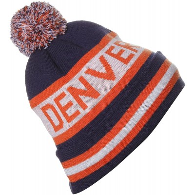 Skullies & Beanies USA Favorite City Cuff Winter Beanie Knit Pom Pom Hat Cap - Denver - Navy - CF1268LFR09 $25.27