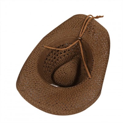 Sun Hats Straw Hat Women Men Cowboy Hat Beach Floppy Sun Hat Brim Summer Sunhat Bush Hat - Brown - CF18RG8G8LG $15.79